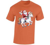 Santa Unicorn Ride Funny Christmas Mens T-Shirt Magical Rainbow Gift T Shirt Orange - Youth Small (Age 5-6)