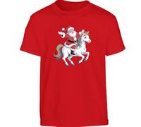 Santa Unicorn Ride Funny Christmas Mens T-Shirt Magical Rainbow Gift T Shirt Red - X-Large