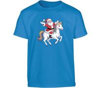 Santa Unicorn Ride Funny Christmas Mens T-Shirt Magical Rainbow Gift T Shirt Royal Blue - Small