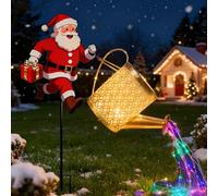Santa Watering Can Light, Solar Watering Can with Cascading Lights, Vintage Metal Solar Watering with LED Light, Decoration for Christmas Patio Path Walkway Yard (colorfui)
