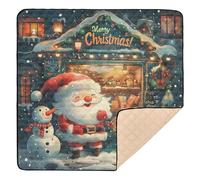Santa Waving by Snowman Cute Foldable Baby Playmat for Floor Waterproof Activity Entertainment Mat for Newborns Babies Infants Toddlers, 50'' x 50''