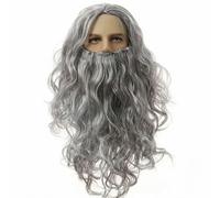 Santa Wig and Beard Complete Set of Jesus Wig European and American Long Curly Christmas Wig and Beard Set for Men-C