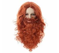 Santa Wig Beard Full Set Jesus Wig European and American Long Curly Hair Christmas Wig Beard Set Cosplay Wig Creative-A orange