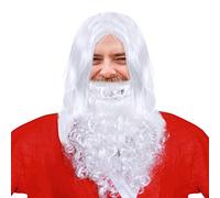 Santa Wig Beard Set Deluxe White Santa Fancy Dress Costume Wizard Wig and Beard for Christmas Halloween Party