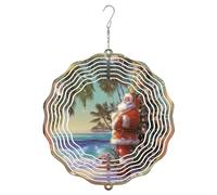 Santa Wind Spinner, Christmas Tropical Palm Trees Ocean Christmas Red Metal 3D Outdoor Wind Sculptures Ornaments Gifts for Garden Patio Porch Balcony Home Decor 12 Inch
