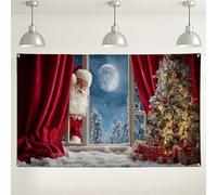 Santa Winter Wonderland Backdrop, Festive Holiday Scene with Christmas Tree and Snow, Indoor/Outdoor Photography Background for Holiday Party Decorations 71x43 Inch