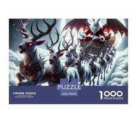 Santa with Bats 1000 Pieces Puzzle Game - Dark Reindeer And Winged Creatures in Clouds The Whole Family Fun And Challenging Activity for Home Decompression70x50cm/1000pcs