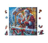 Santa with Children Cottage 100 Pieces Premium Jigsaw Puzzle Adult Jigsaws Educational Challenge Mental Exercise Wall Art Winter Cardboard 28x28cm