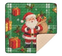 Santa with Gifts on Green Plaid Soft Thick Baby Playmat for Floor Cozy Breathable Baby Crawling Mat for Baby Toddler Infant, 50'' x 50''