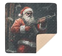 Santa with Rifle and Deer in Dark Alley Cute Foldable Baby Gym & Activity Mat for Floor Cozy Breathable Baby Crawling Mat for Babies Infants Toddlers, 50'' x 50''