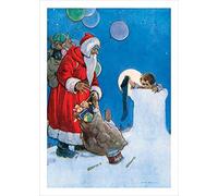 Santa with Toys and Child in Chimney - a 17.5 x 12.5cm Christmas Card from Holy Mackerel's Alternative Image Range of Festive Designs.
