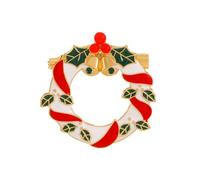 Santa Wreath Christmas Holly Brooch Gold Plated Cartoon Red Green Enamel Badge Brooches Lapel Pin Xmas Jingle Bell Festival Party Costume Accessories Hypoallergenic Jewellery Gift