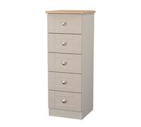 Santander Ready Assembled Matt Beige & Oak 5 Drawer Wide Bedside Chest (H)1074mm (W)395mm (D)411mm