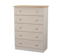 Santander Ready Assembled Matt Beige & Oak 5 Drawer Wide Chest (H)1074mm (W)765mm (D)415mm