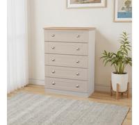Welcome Furniture Ready Assembled Sussex 5 Drawer Chest In Kashmir Ash & Bardolino Oak, Cream