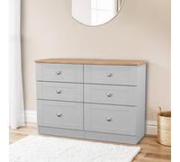 Welcome Furniture Ready Assembled Sussex 6 Drawer Midi Chest In Grey Ash & Bardolino Oak, Grey