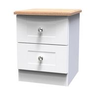 Santander Ready Assembled Matt White & Oak 2 Drawer Wide Bedside Chest (H)502mm (W)395mm (D)411mm
