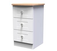 Santander Ready Assembled Matt White & Oak 3 Drawer Wide Bedside Chest (H)692mm (W)395mm (D)411mm
