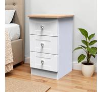 Santander Ready Assembled Matt White & Oak 3 Drawer Wide Bedside Chest (H)692mm (W)395mm (D)411mm