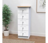 Welcome Furniture Ready Assembled Sussex 5 Drawer Bedside Cabinet In White Ash & Bardolino Oak, White