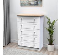 Welcome Furniture Ready Assembled Sussex 5 Drawer Chest In White Ash & Bardolino Oak, White