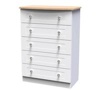 Santander Ready Assembled Matt White & Oak 5 Drawer Wide Chest (H)1074mm (W)765mm (D)415mm