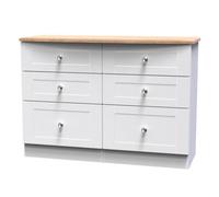 Santander Ready Assembled Matt White & Oak 6 Drawer Wide Chest (H)792mm (W)1117mm (D)414mm