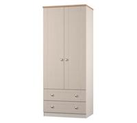 Sussex Ready Assembled Traditional Matt Beige & Oak 2 Drawer Tall Double Wardrobe (H)1970mm (W)770mm (D)530mm