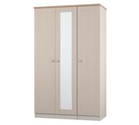 Santander Ready Assembled Traditional Matt Beige & Oak Effect Tall Triple Wardrobe With 1 Mirror Door (H)1970mm (W)1110mm (D)530mm