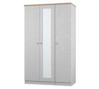 Santander Ready Assembled Traditional Matt Grey & Oak Effect Tall Triple Wardrobe With 1 Mirror Door (H)1970mm (W)1110mm (D)530mm