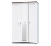 Santander Ready Assembled Traditional White & Oak Effect Tall Triple Wardrobe With 1 Mirror Door (H)1970mm (W)1110mm (D)530mm