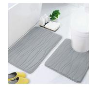 santanu Bathroom Rugs Set 2 Piece Luxury Flannel Soft Absorbent Memory Foam Bath Floor Mat, Non-Slip and Machine Washable Quick Dry for Tub & Shower, 32x20+U-24x20 Inches Waves(Light Grey)