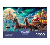 Santa's Airplane Ride 1000 Pc Cardboard Jigsaw Puzzle Santa’s Carriage Pulled by Horses at Night for Seniors Home Relaxation Screen Free 52x38cm/1000pcs