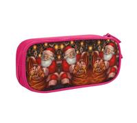Santa's Bag Large Capacity Double Layer Pencil Case,Customizable Full Print Polyester Fabric Organizer-School, Office, Travel Makeup Pouch