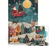 Santa's Christmas Eve Flight 1000 Pieces Jigsaw Puzzles for Adults Mind Puzzle Soft Relax Image Assembly Santa Wish Item (38x26cm)