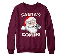 Santas Coming Christmas Ugly Sweater, Funny & Unique Rude Santa Parody Christmas Tree Jumper, Xmas Sweatshirt Gifts for Him Or Her, Thats What She Said Xmas Present, M, Maroon