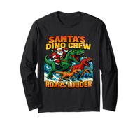 Santa's Dino Crew Roars Louder Funny Xmas Long Sleeve T-Shirt