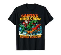Santa's Dino Crew Roars Louder Funny Xmas T-Shirt
