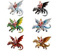Santa's Dragon Riders Ornament Collection,Fantasy Themed Dragon Christmas Tree Ornament,Dragons Hanging Acrylic Goth Christmas Ornaments (All-6)