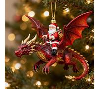 Santa's Dragon Riders Ornament Collection, Hand-Painted Santa Riding Dragon Festive Christmas Tree Ornaments Decorative Hanging, Holiday Décor Collectible Display (A)