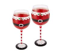 Santa's Elf Christmas Stemmed Wine & Water Glasses - Set of 2 - Shining Red & Black, 9" H - Holiday Parties Glassware - Xmas Tree - Set of 2, 17.5oz - Merry Christmas Santa Festive Glass - Great Gift!