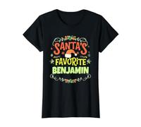 Santa's Favorite Benjamin Christmas Benjamin Name Value Graphic T-Shirt, Women, Black, M