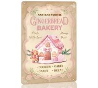Santa's Favorite Gingerbread Bakery Always Fresh Made With Love Cakes Tin Sign Vintage Gingerbread Metal Tin Sign Christmas Wall Decor for Kitchen Farmhouse Restaurants Cafe Pub 8x12 Inch