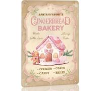 Santa's Favorite Gingerbread Bakery Always Fresh Made With Love Cakes Tin Sign Vintage Gingerbread Metal Tin Sign Christmas Wall Decor for Kitchen Farmhouse Restaurants Cafe Pub 8x12inch