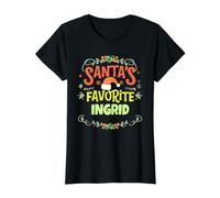 Santa's Favorite Ingrid Christmas Personalized Ingrid Name Value Graphic T-Shirt, Women, Black, L