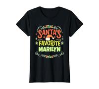 Santa's Favorite Marilyn Christmas Personalized Marilyn Name Value Graphic T-Shirt, Women, Black, XS