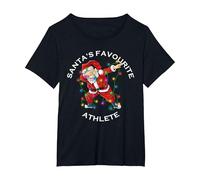 Santa's Favourite Athlete Athletics Dabbing Santa T-Shirt, Women's Plus, Black, 2X