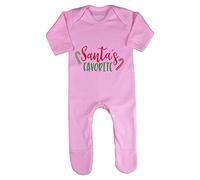 Santa's Favourite - Candy Cane Style Baby Romper Jumpsuit with feet, 0-3 Months, Pastel Pink