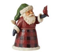 Santas Feathered Friend"" Plaid Santa Holding Bird Pint Sized Figurine - Heartwood Creek by Jim Shore
