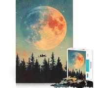 Santa's Flight Under Giant Moon Christmas Jigsaw Puzzles 1000 Piece for Teenagers Mental Logic Toy Calm Escape Fine Edge Art Collectible (38x26cm)